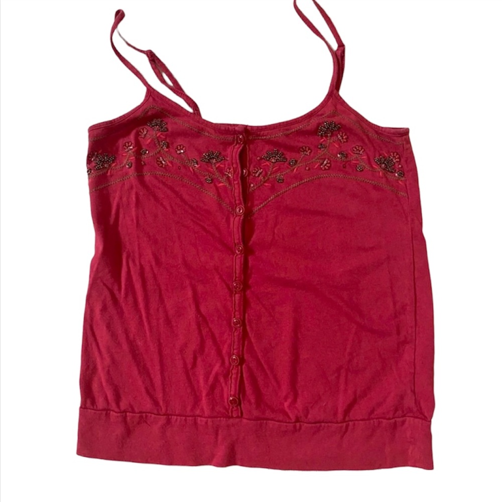 LC Lauren Conrad Tank Top Women XS Embellished Button Front Adjustable Summer